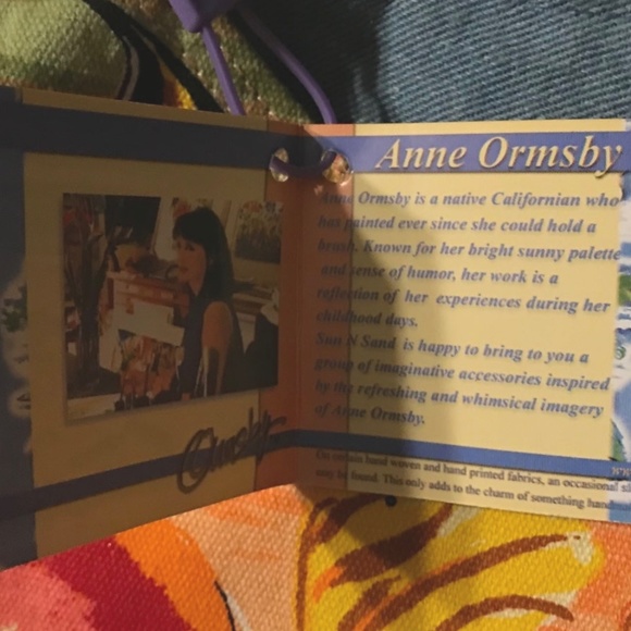 Anne Ormsby “ Surviving Stress” Carribean Themed Tote Bag with Bamboo Handlea - Picture 11 of 11